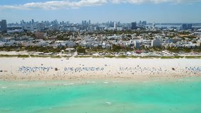 Aerial drone tour Miami Beach Florida, USA