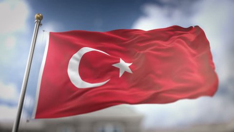 Turkey Flag Waving Slow Motion 3D Rendering Blue Sky Background - Seamless Loop 4K