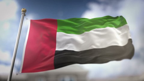 United Arab Emirates Flag Waving Slow Motion 3D Rendering Blue Sky Background - Seamless Loop 4K
