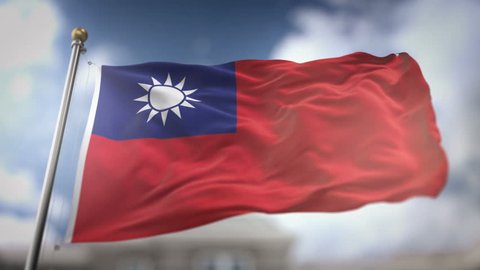 Taiwan Flag Waving Slow Motion 3D Rendering Blue Sky Background - Seamless Loop 4K