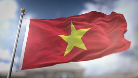 Vietnam Flag Waving Slow Motion 3D Rendering Blue Sky Background - Seamless Loop 4K