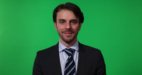 Portrait Chief Executive Officer Confident Looking Camera Greenscreen Background