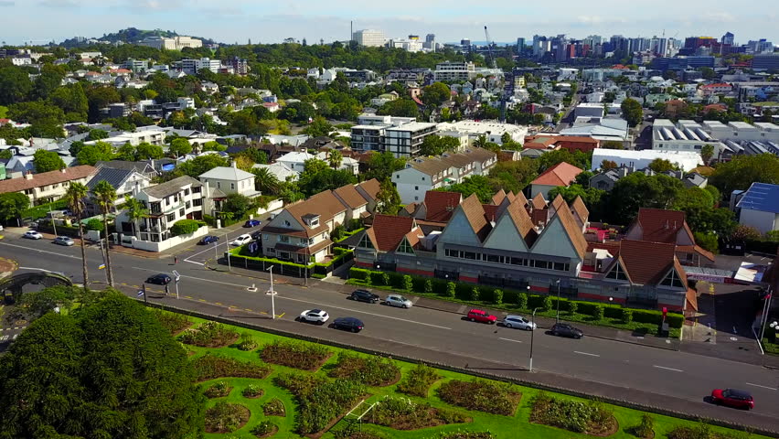 Aerial view on residential area and city street. Auckland, New Zealand