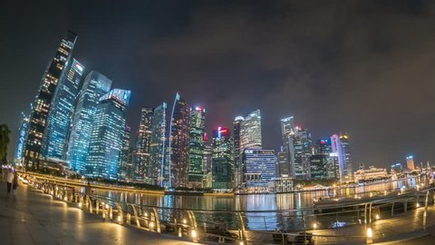 Singapore city skyline night motion timelapse (Hyperlapse), Marina Bay, Singapore, 4K Time lapse