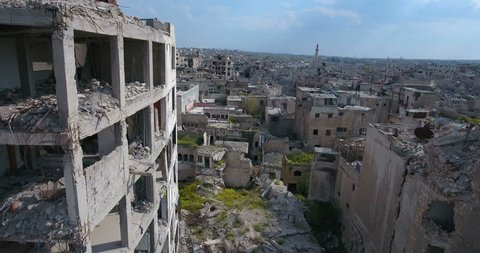 A drone filmed over the city of Aleppo in Syria