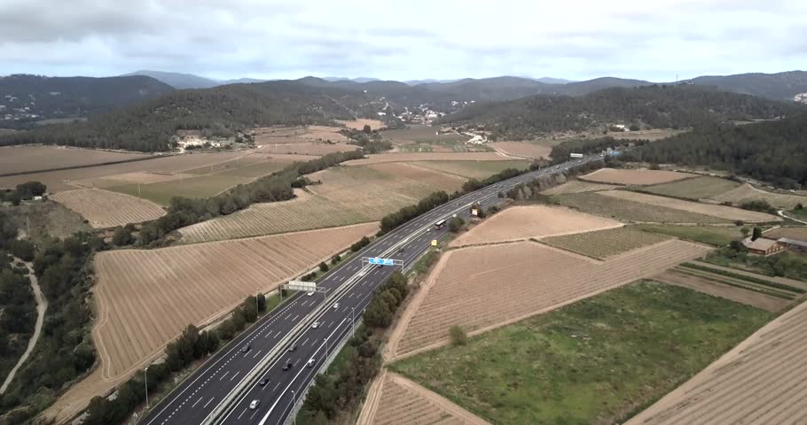 Aerial View. The road led to Barcelona, Spain. April 2017