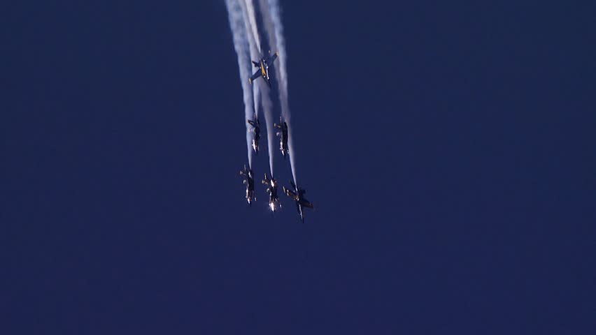 QUONSET, RHODE ISLAND - CIRCA JUNE 2012: Six Blue Angels jets climbing and then diving towards earth | Shutterstock HD Video #2574728