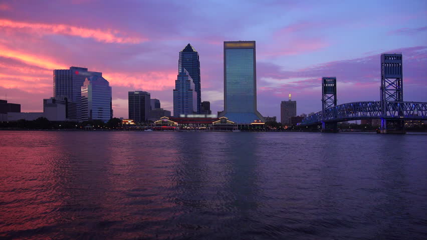 Jacksonville, Florida city skyline over the St. John