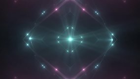VJ Fractal azure kaleidoscopic background. Background pink motion with fractal design on black background. Disco spectrum lights concert spot bulb. Light Tunnel. Seamless loop.
