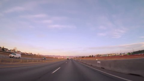 Denver, Colorado, USA-March 318, 2017. POV point of view - Driving 470 highway early in the morning.
