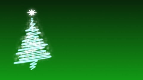 Christmas tree scribble drawn onto the screen with a pulsing star on top and flickering star ornaments over a green Christmas background.