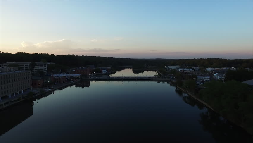 Connecticut bridge at dusk, aerial