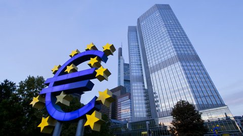 FRANKFURT, GERMANY - CIRCA MAY 2011: Euro sign at European Central Bank