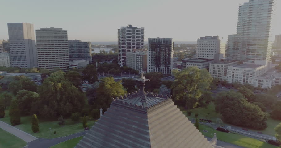 Aerial view of The Shrine of Remembrance. It is a memorial to the men and women of Victoria who served in World War I and is now a memorial to all Australians who have served in war.