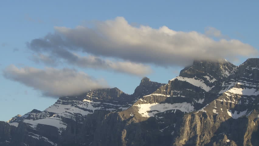 Cloud time lapse on the peaks of Mount Rundle in Banff National Park, Alberta,