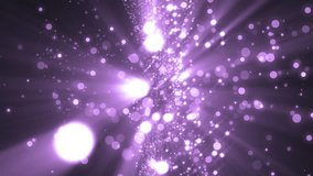 Abstract lilac motion particles. Animation violet background with rays and sparkles stars on black background. VJ Seamless loop.