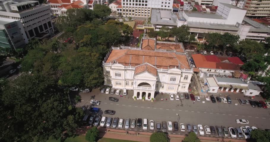 Penang Town Hall In George Town, Malaysia, Descending Aerial Footage