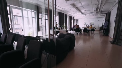 BELARUS, MINSK - APRIL 10, 2017: Modern office space, people work on the computers. 
