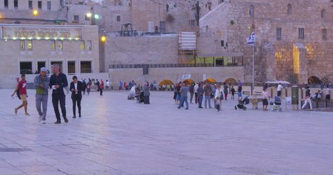 JERUSALEM, ISRAEL - April 1, 2017: Jerusalem western wall. The Western Wall or the Wailing Wall is the remaining wall of King Solomon temple where orthodox jews.
