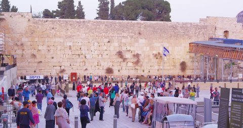 JERUSALEM, ISRAEL - April 1, 2017: Jerusalem western wall. The Western Wall or the Wailing Wall is the remaining wall of King Solomon temple where orthodox jews.