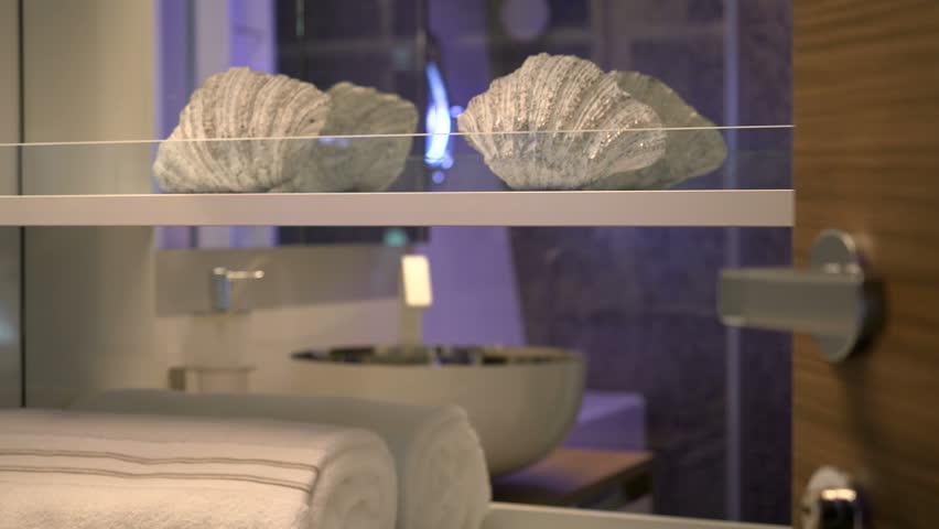 Detail of a handle in the bathroom of a luxury yacht
