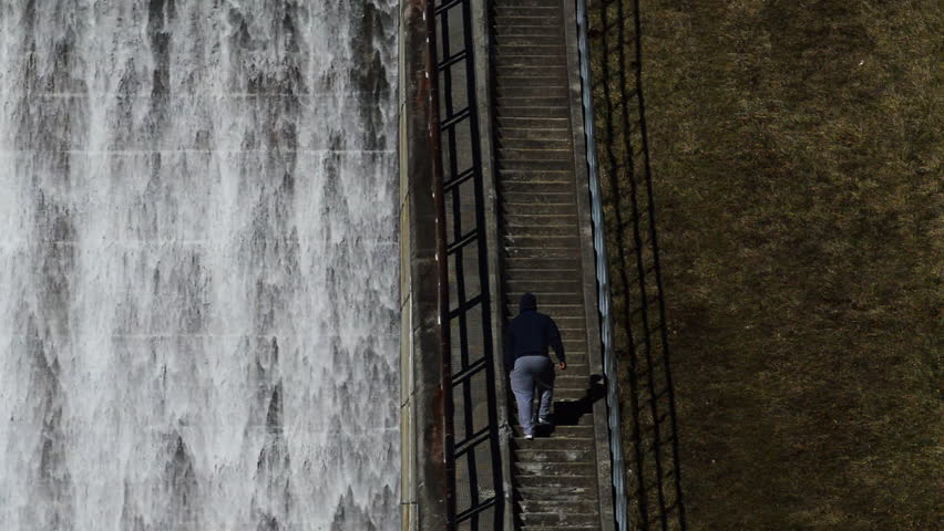 Man walks up stairs, Hoover Dam, OH