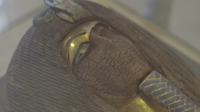 CAIRO, EGYPT - JANUARY 24,2017. Mummy wooden mask in the Museum. Cairo. Egypt.