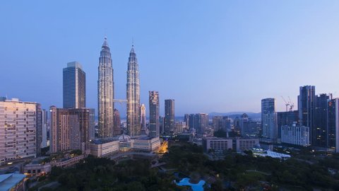 KUALA LUMPAR - CIRCA MAY 2011: Elevated view of the Petronas Twin Towers, during the evening