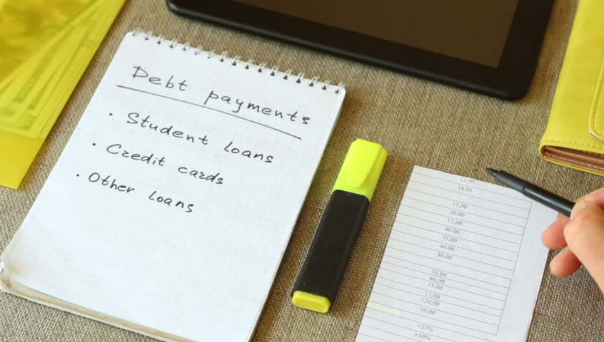 Monthly budget plan. Debt payments: Student loans, credit cards and other loans Royalty-Free Stock Footage #25842029