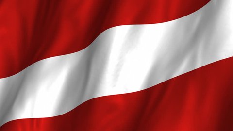 A beautiful satin finish looping flag animation of Austria.    A fully digital rendering using the official flag design in a waving, full frame composition.  The animation loops at 10 seconds.  