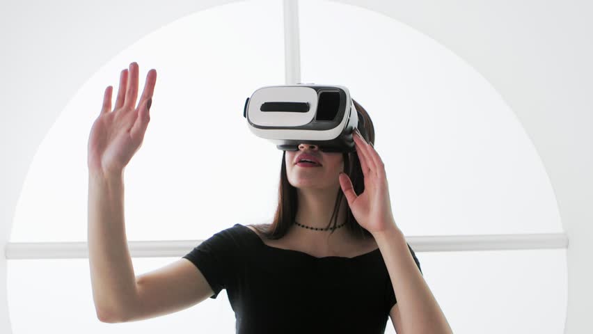 Young Woman in Virtual Reality Glasses. VR. Google cardboard. VR. Google cardboard Royalty-Free Stock Footage #25852739