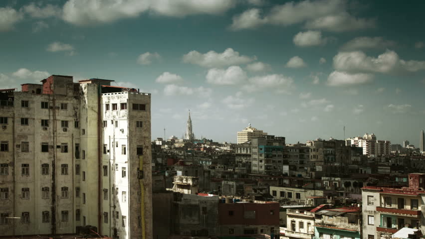dramatic panning timelapse of the havana skyline cuba with a moody sky