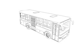 Small polygonal 3D bus. Flyby cameras outside. Black lines on a white background.
