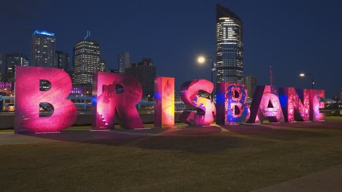 BRISBANE, AUSTRALIA-MARCH, 7, 2017: night time side on view of the G20 brisbane letters at south bank in brisbane, queensland