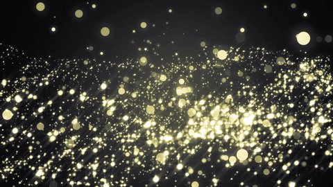Lights gold bokeh background. Elegant gold abstract with circles and stars. Christmas animated background. VJ Seamless loop.