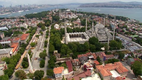 Istanbul from sky- Blue Mosque and Hagia Sophia in same video Stock Video