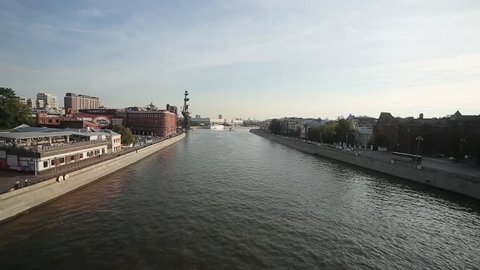 Moscow. Moscow river view from the Patriarchal bridge. Time-lapse.