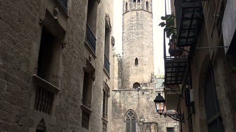 Gothic Quarter of Barcelona. Ancient Gothic buildings, castles and architecture. Spain.