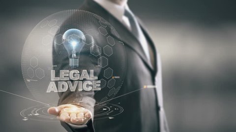 Legal Advice with bulb hologram businessman concept