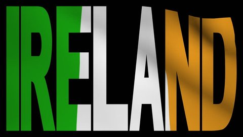 Ireland text with fluttering flag animation Stock Video