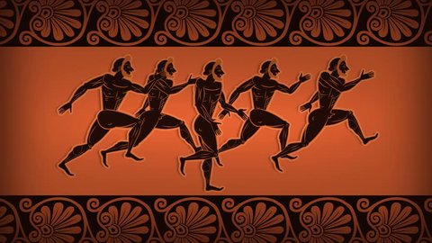 Ancient Greek Runners On Amphora. Animated Olympic Games