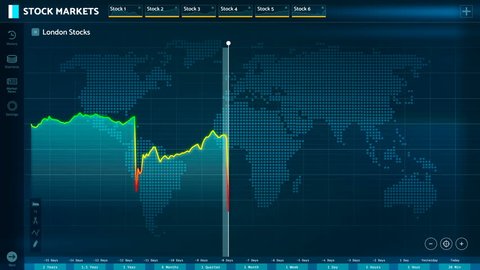 London stock exchange indices falling after Brexit, stock market crash. Electronic chart with British stock market fluctuations after the the Brexit vote
