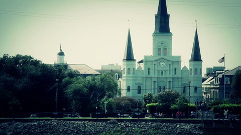 Sailing past Jackson Square on the Mississippi River in downtown New Orleans.