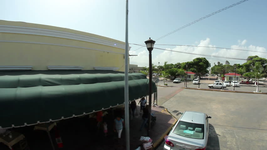 Driving in downtown Progreso, Mexico on the Yucatan peninsula. 