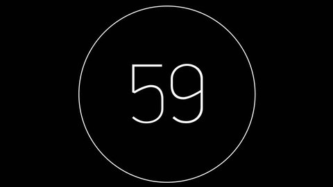 4K Countdown one minute animation from 60 to 0 seconds. Modern flat design with animation in black background