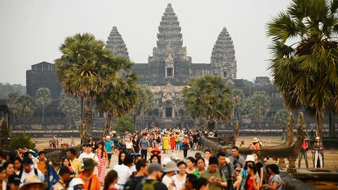 SIEM REAP, CAMBODIA - 3th MARCH, 2017: Tourists in the Angkor Wat, Siem Reap, Cambodia.