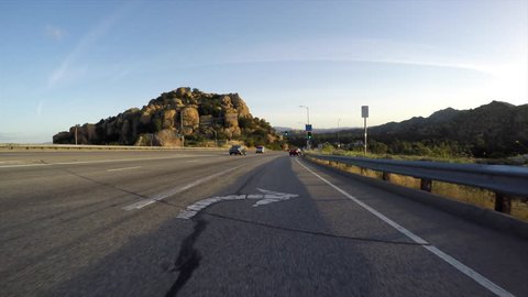 Los Angeles, California, USA - April 12, 2017:  Driving view of Stoney Point Park on Topanga Canyon Bl in the San Fernando Valley.    