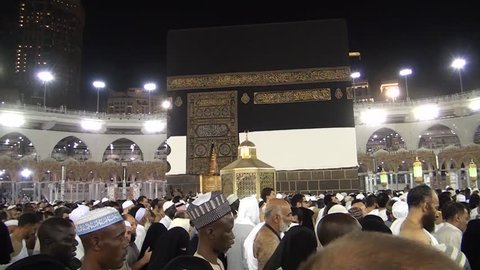 MECCA SAUDI ARABIA september 2016, Muslim pilgrims from all around the World revolving around the Kaaba in Mecca Saudi Arabia. Muslim people praying together at holy place.