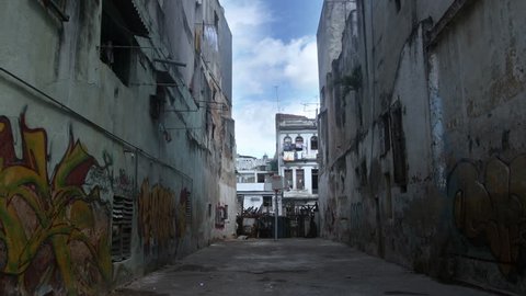 HAVANA - MARCH 14:  Timelapse timelapse of a rundown side street, where school children come to exercise. 14 March 2012, Havana, Cuba.