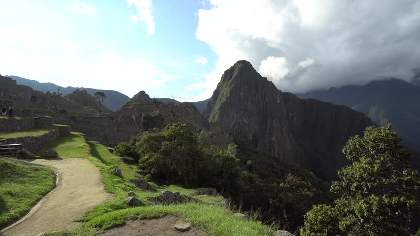 Machu Picchu, the lost city of the Andes, It is located above the Sacred Valley northwest of Cuzco, Machupicchu District, Urubamba Province, Cusco Region, Peru.